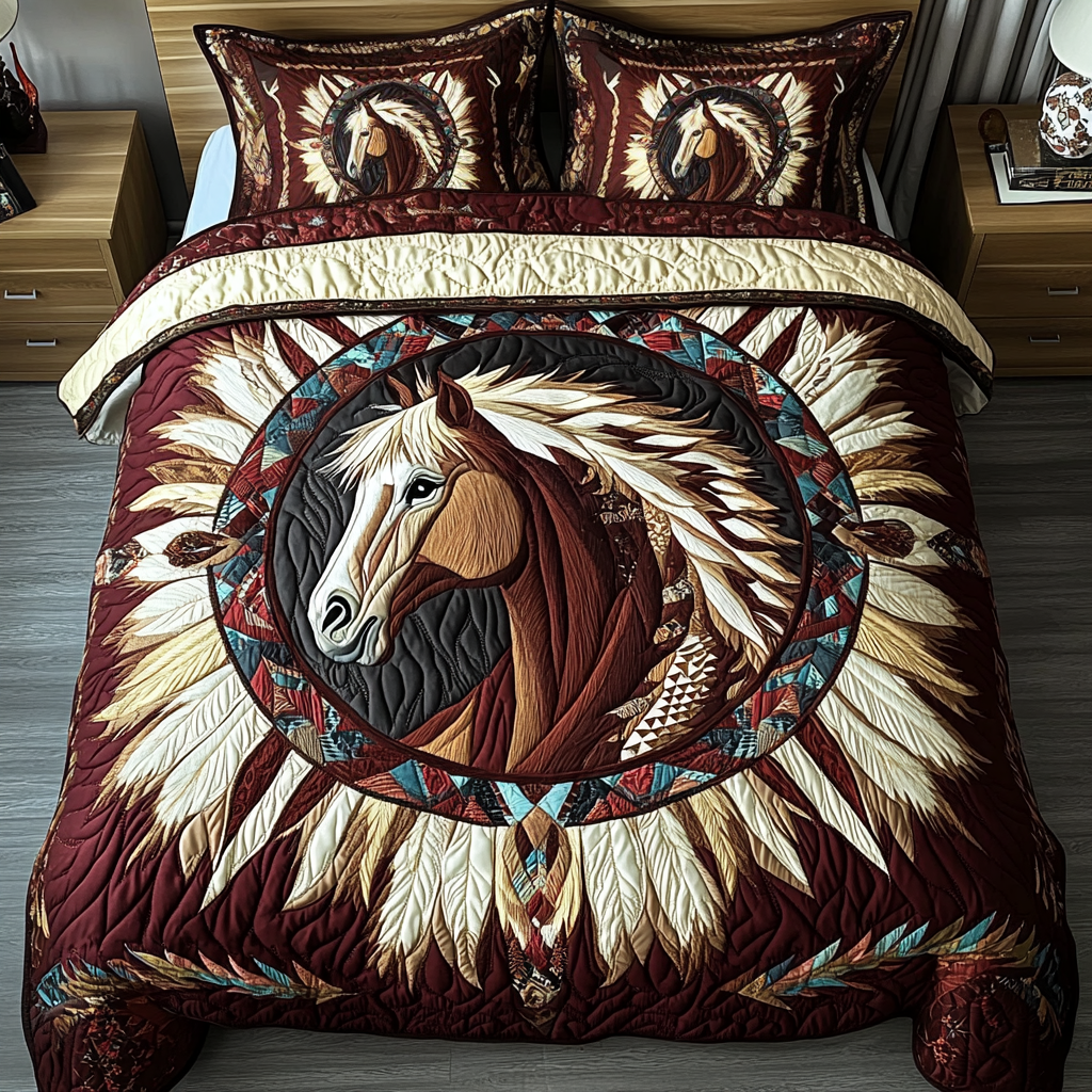 Majestic Horse 3-Piece Quilted Bedding Set NCU0VH2695