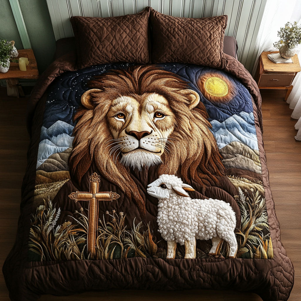 Majestic Lion Lamb 3-Piece Quilted Bedding Set NCU0NT4682