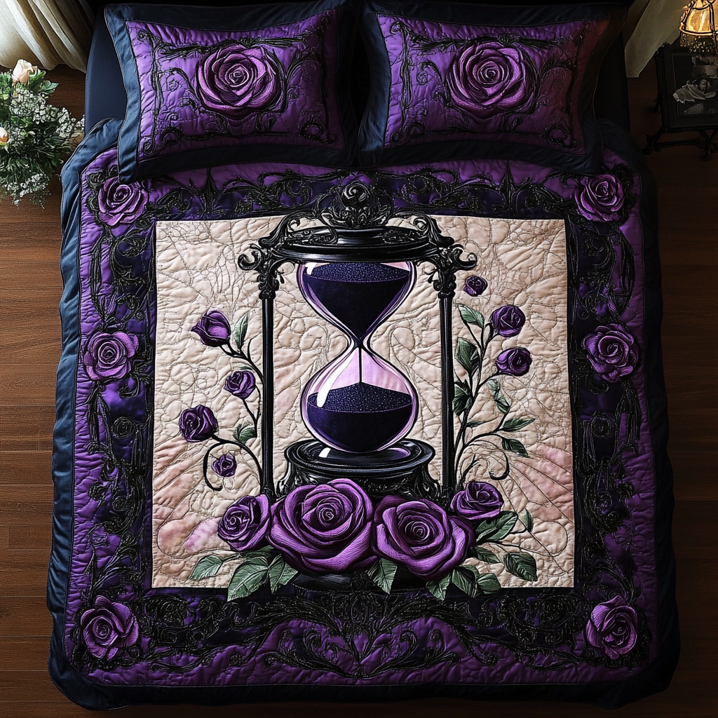 Majestic Mauve Roses 3-Piece Quilted Bedding Set NCU0DV3857