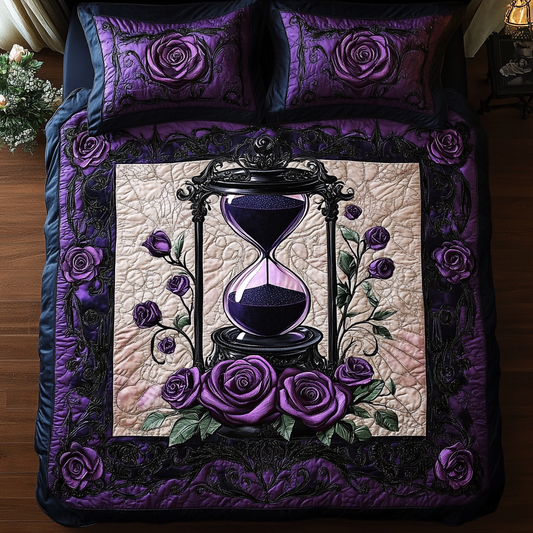 Majestic Mauve Roses 3-Piece Quilted Bedding Set NCU0DV3857