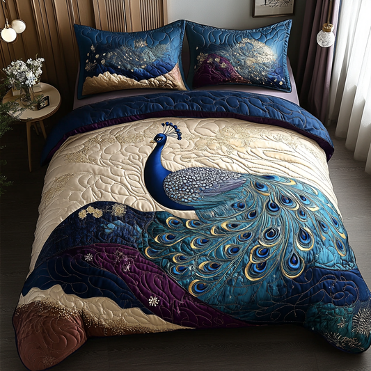 Majestic Peacock 3-Piece Quilted Bedding Set NCU0DV5819
