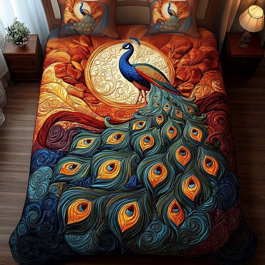 Majestic Peacock Glow 3-Piece Quilted Bedding Set NCU0NT2372