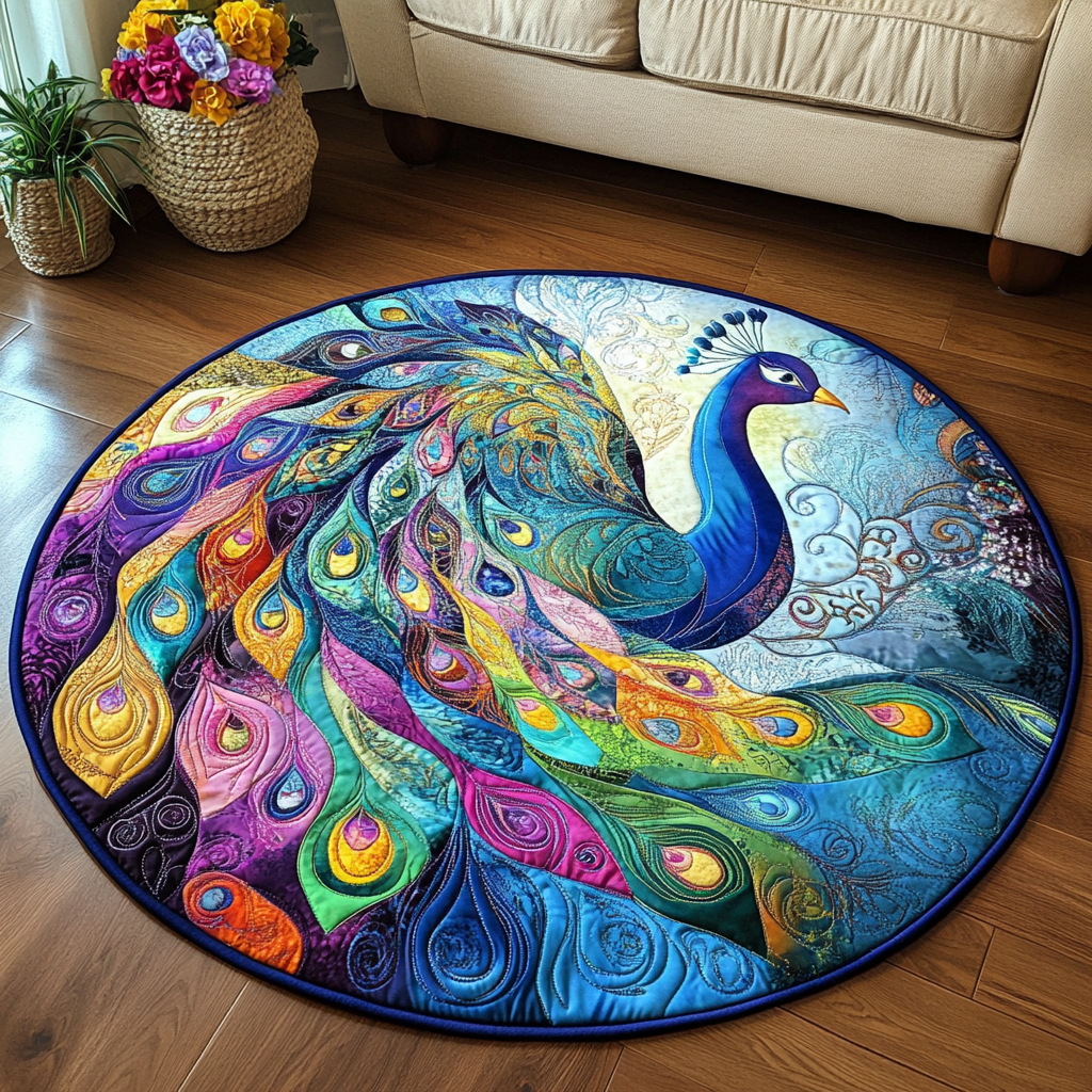 Majestic Peacock Quilted Round Mat NCU0VL1373