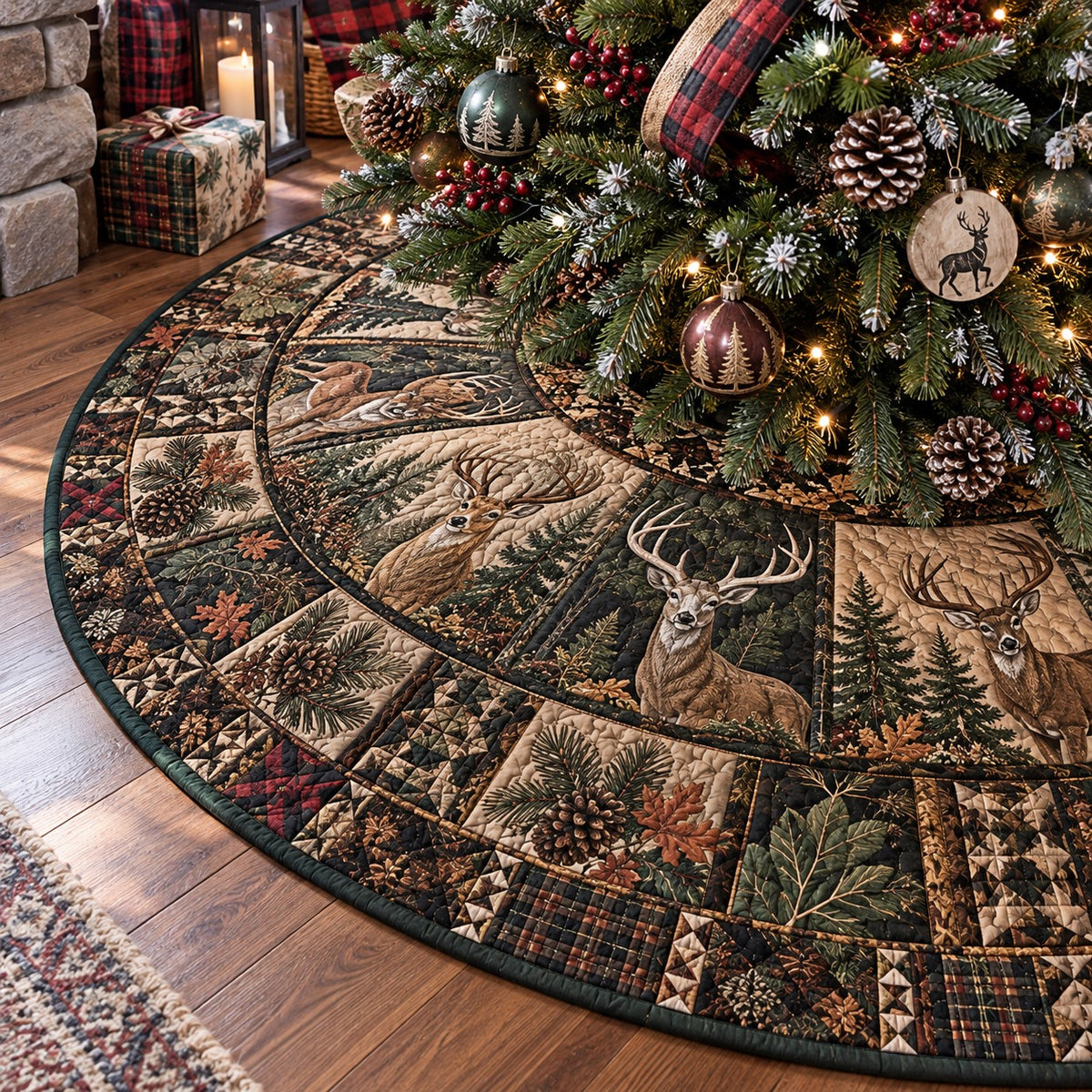 Majestic Stag Woodland Christmas Quilted Tree Skirt NCU0PT12311