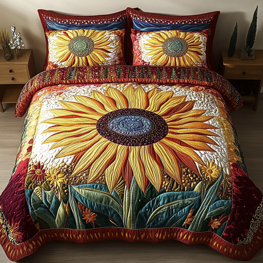Majestic Sunflower Bloom 3-Piece Quilted Bedding Set NCU0VL1181