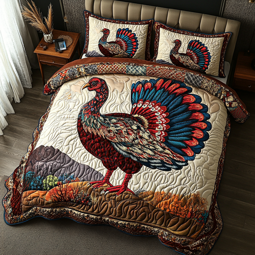 Majestic Turkeys 3-Piece Quilted Bedding Set NCU0DK7858