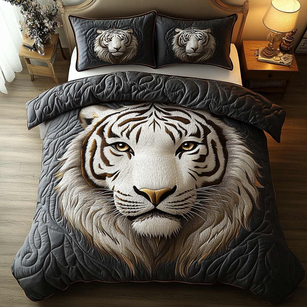 Majestic White Tiger 3-Piece Quilted Bedding Set NCU0DK3731