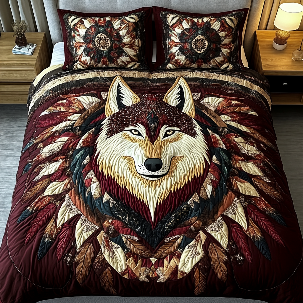 Majestic Wolf 3-Piece Quilted Bedding Set NCU0VH2696