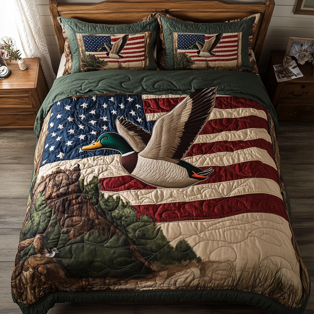Mallard Ducks Hunt 3-Piece Quilted Bedding Set NCU0DK7961