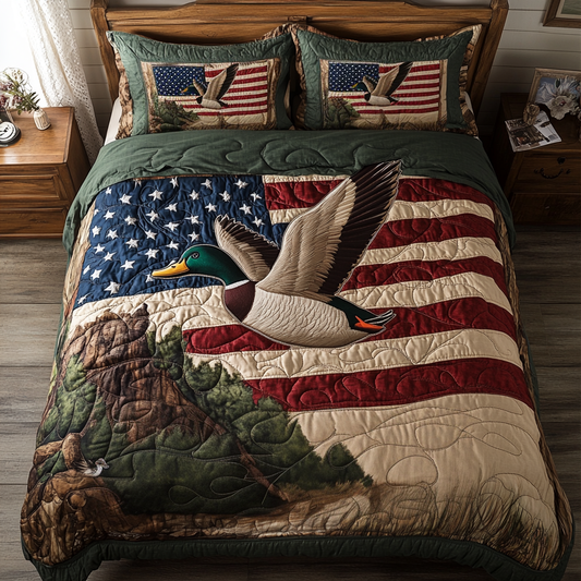 Mallard Ducks Hunt 3-Piece Quilted Bedding Set NCU0DK7961
