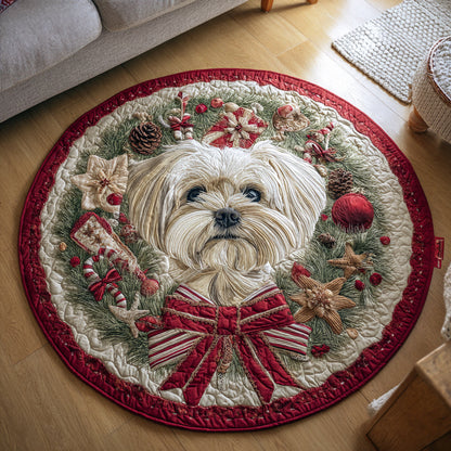 Maltese Holiday Wreath Quilted Round Mat NCU0HH766