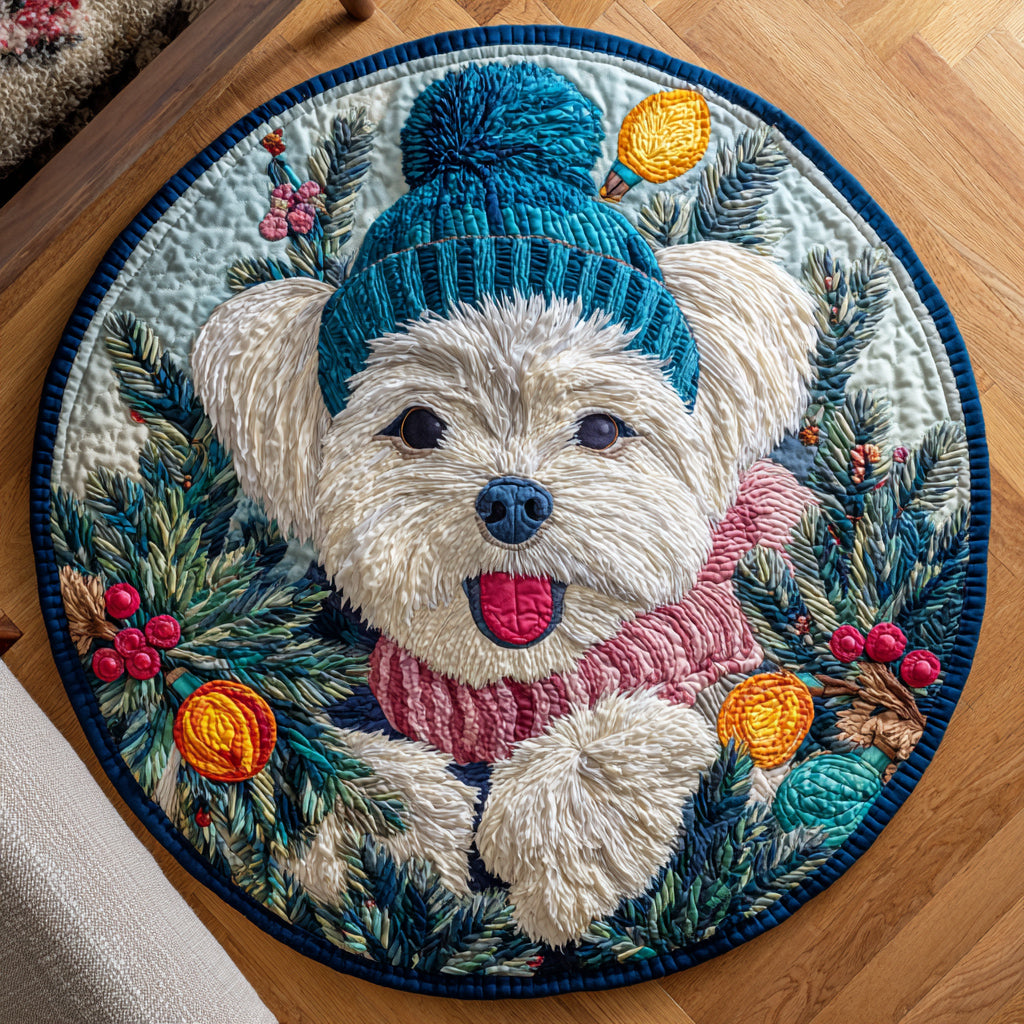 Maltese Winter Cap Quilted Round Mat NCU0HH768