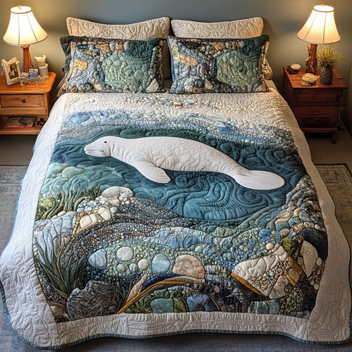 Manatee in Calm Waters 3-Piece Quilted Bedding Set NCU0NT2885