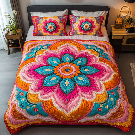 Mandala Art 3-Piece Quilted Bedding Set NCU0DK8174