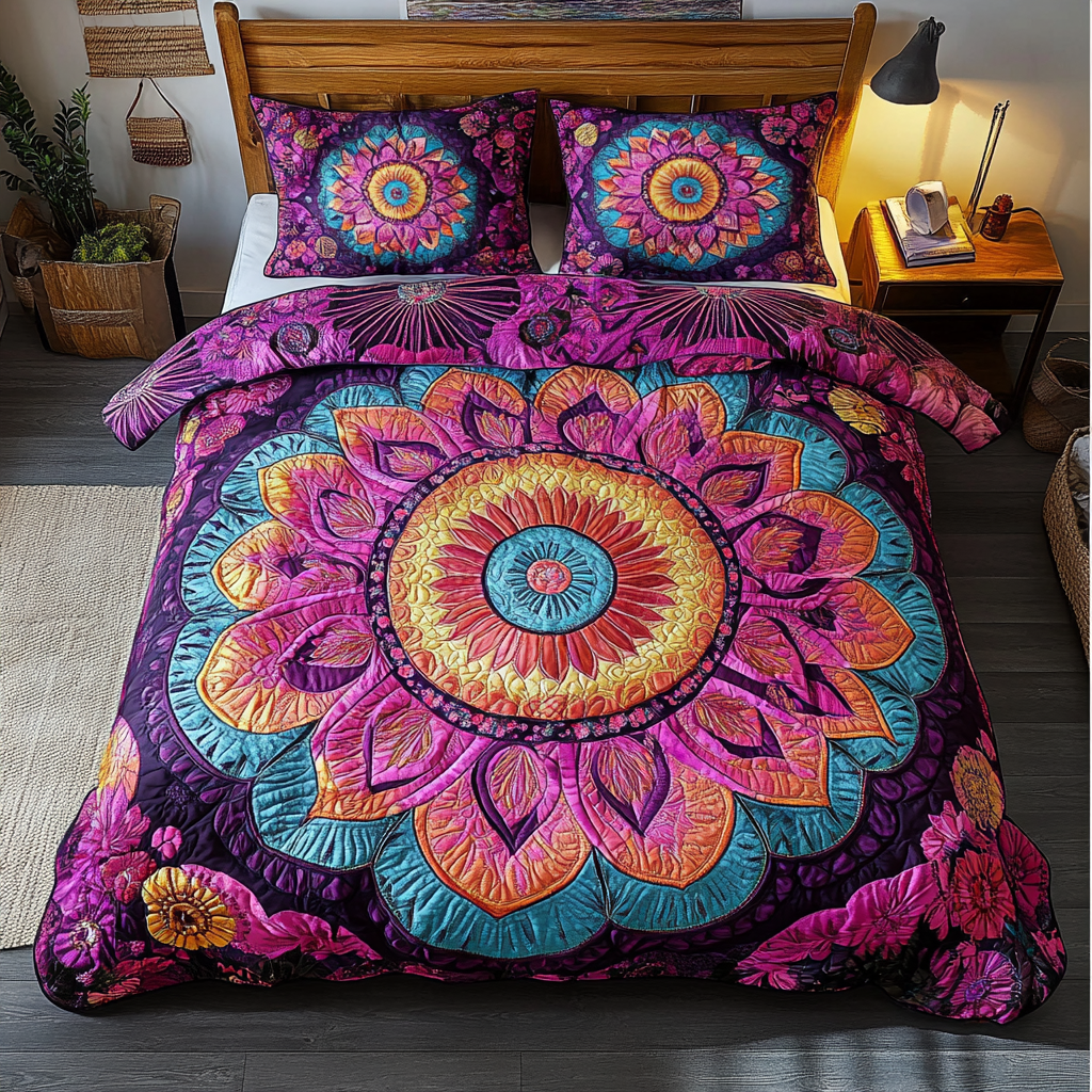 Mandala Pattern 3-Piece Quilted Bedding Set NCU0DK8176