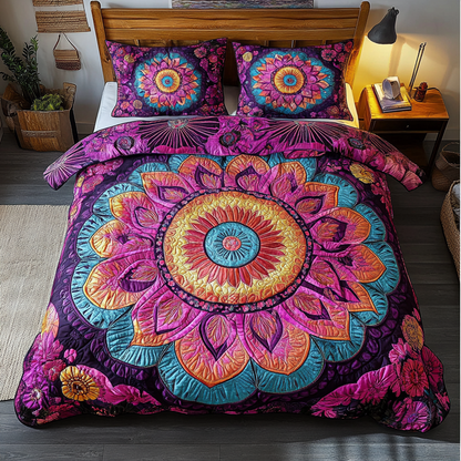 Mandala Pattern 3-Piece Quilted Bedding Set NCU0DK8176