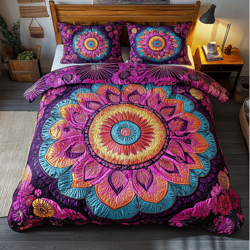 Mandala Pattern 3-Piece Quilted Bedding Set NCU0DK8176