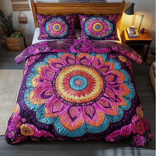 Mandala Pattern 3-Piece Quilted Bedding Set NCU0DK8176