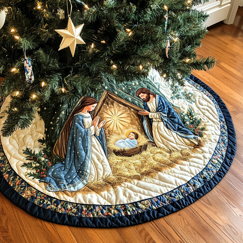 Manger Joy Christmas Quilted Tree Skirt NCU0VH115