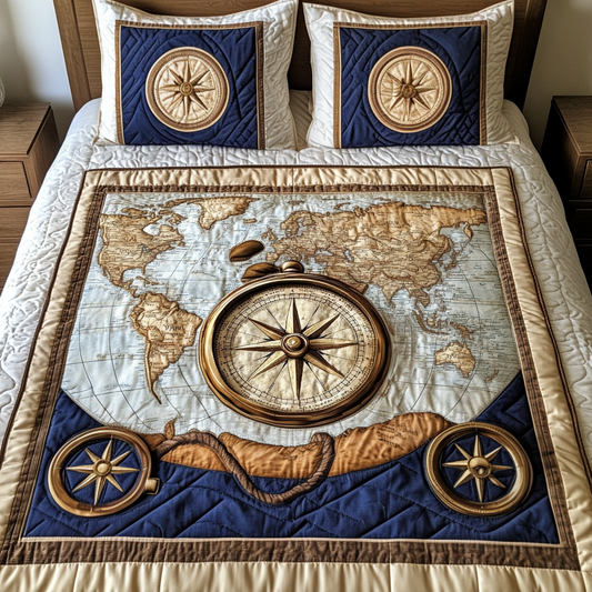 Map Voyage 3-Piece Quilted Bedding Set NCU0VH1764
