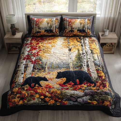 Maple Bear Grove 3-Piece Quilted Bedding Set NCU0HH1412