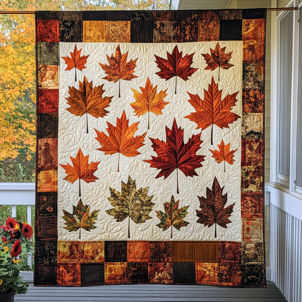 Maple Leaves Fall Quilted Blanket NCU0PD737