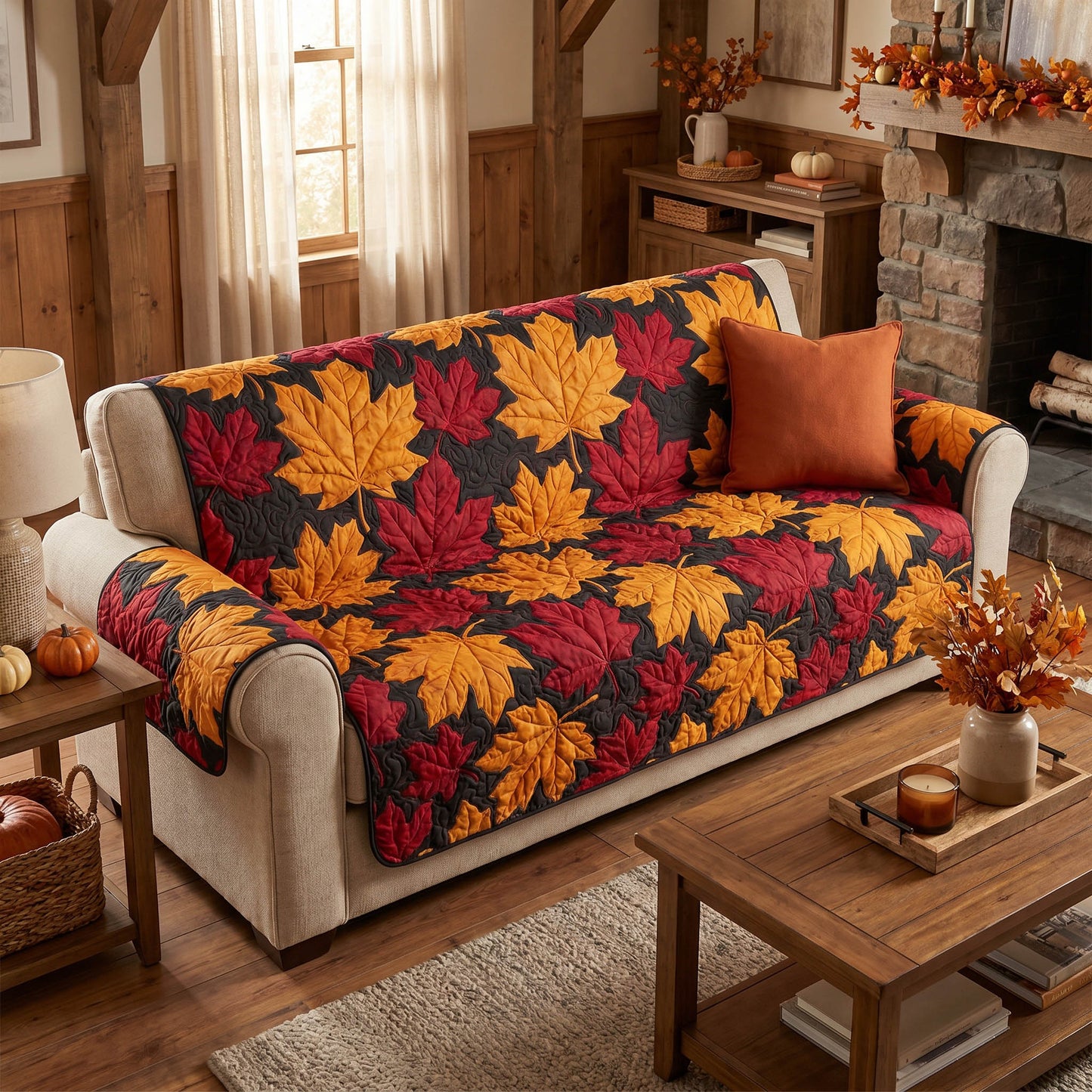 Maple Leaves Quilted Sofa Cover NCU0TD2864