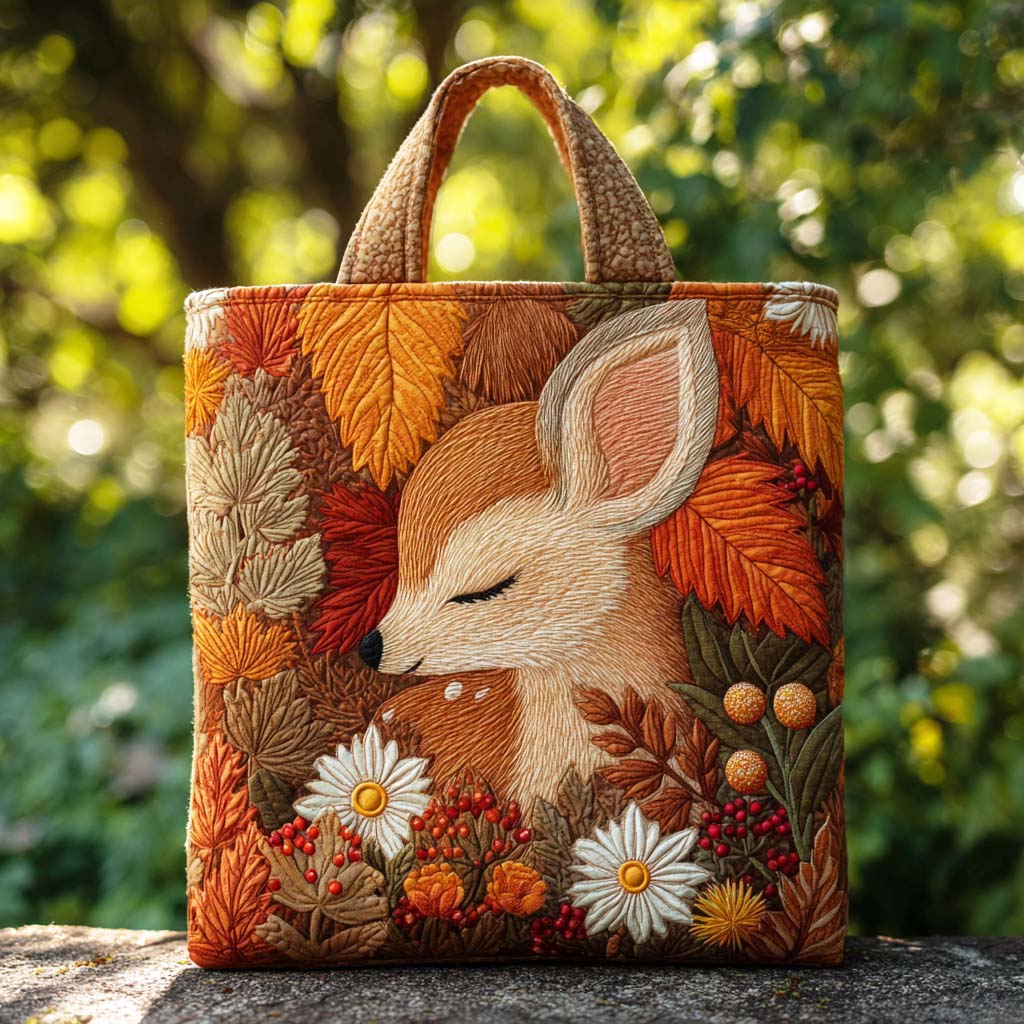 Maple Meadow Deer Quilted Tote Bag NCU0TD139