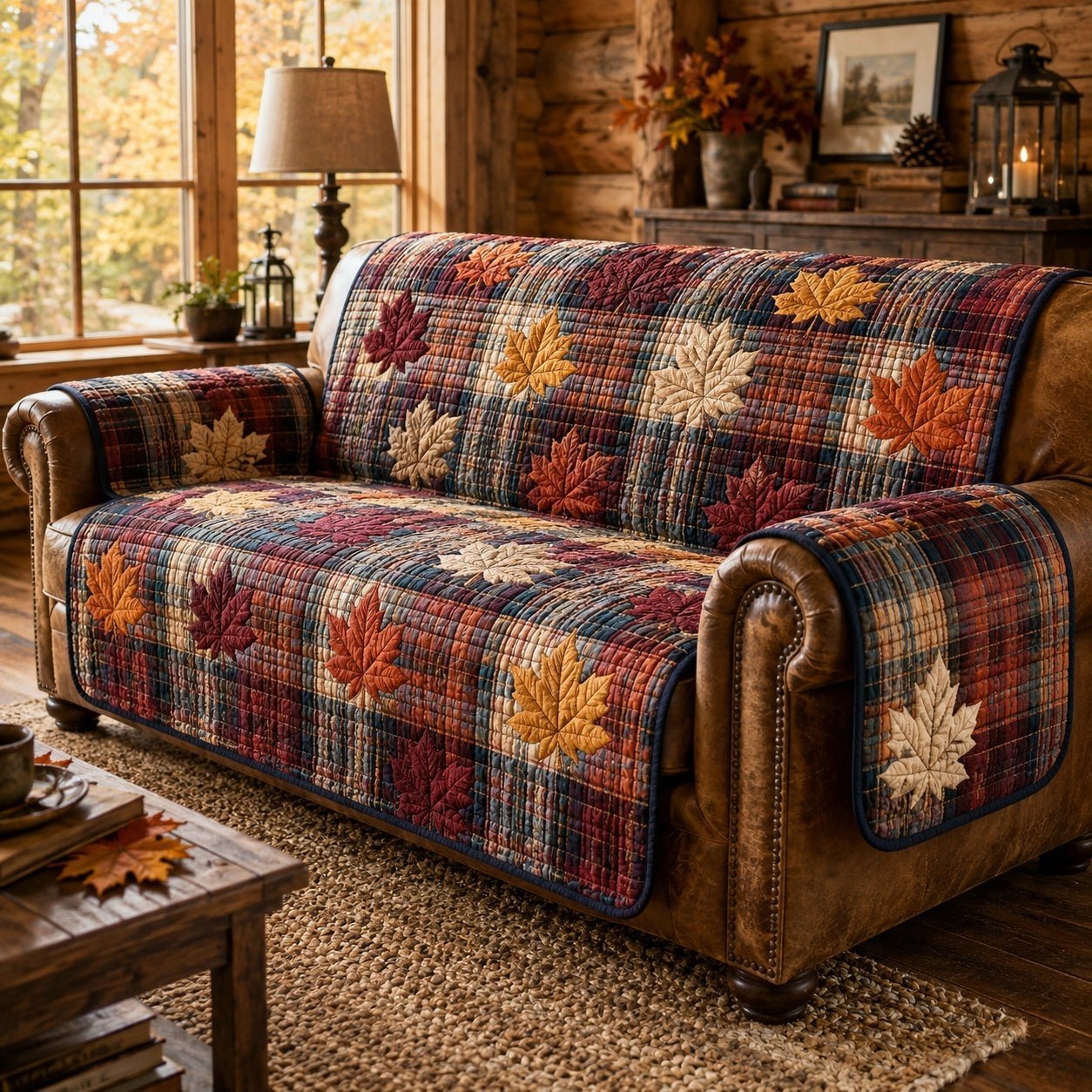 Maple Plaid Quilted Sofa Cover NCU0VL3763