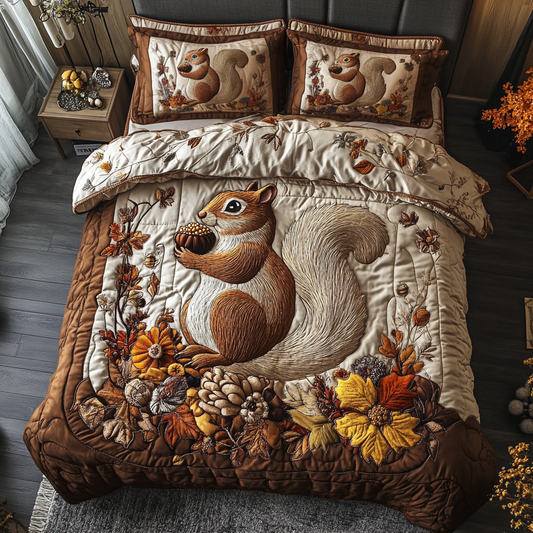 Maple Squirrel 3-Piece Quilted Bedding Set NCU0DK9269
