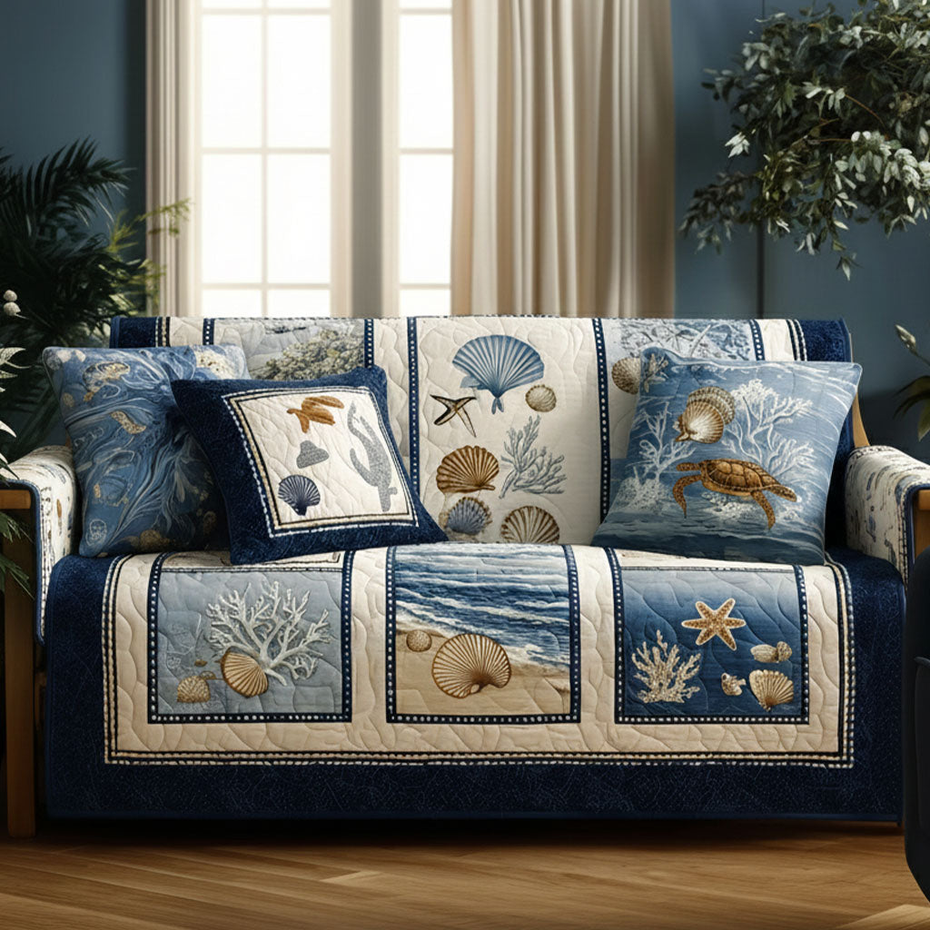 Marine Calm Quilted Sofa Cover NCU0NT11788