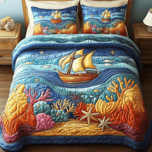 Marine Life Quilted Bedding Set NCU0TH2629