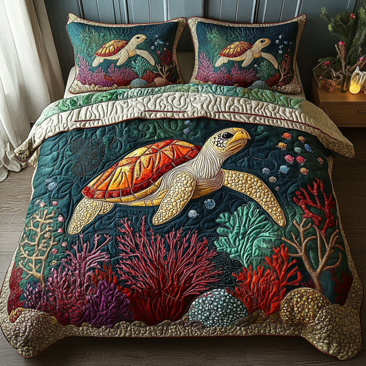 Marine Melody 3-Piece Quilted Bedding Set NCU0DV3004