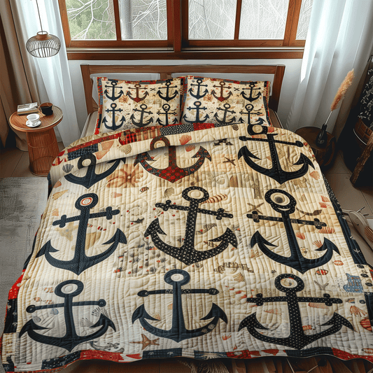 Maritime Anchors 3-Piece Quilted Bedding Set NCU0TH1214