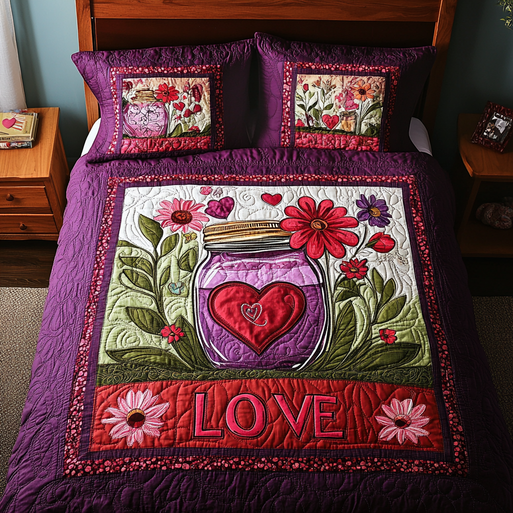 Mason Jar Love 3-Piece Quilted Bedding Set NCU0TL2366