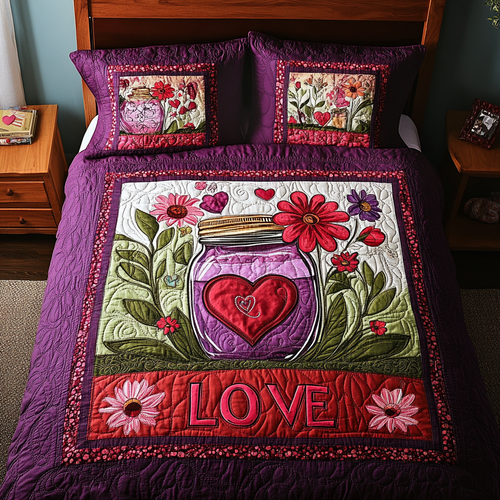 Mason Jar Love 3-Piece Quilted Bedding Set NCU0TL2366