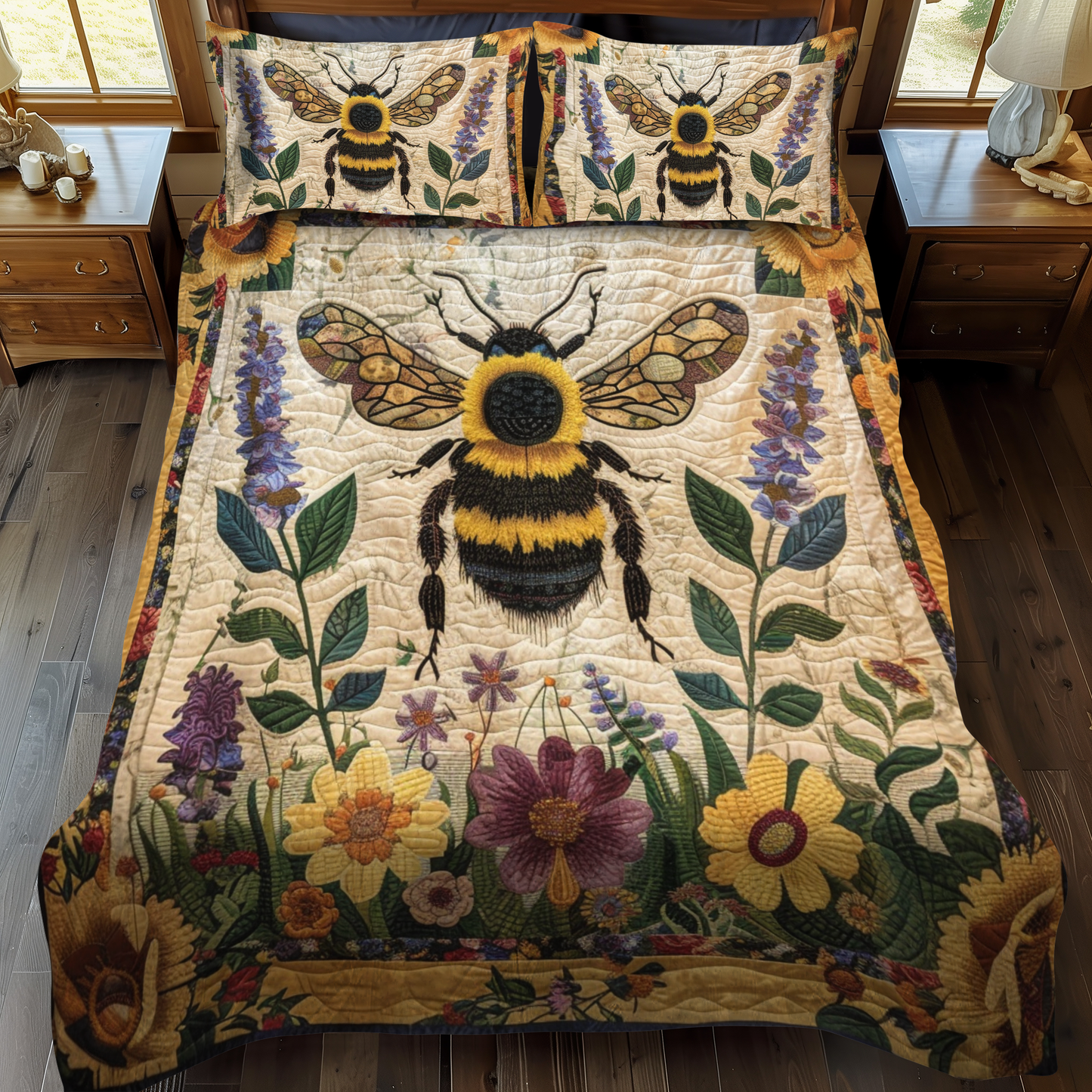 Meadow Bee 3-Piece Quilted Bedding Set NCU0NT008