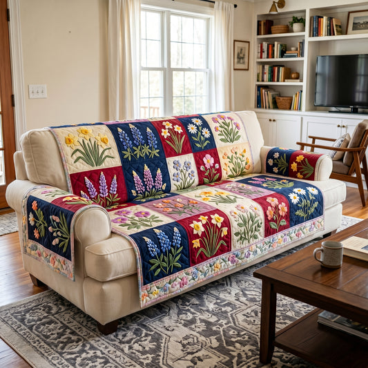 Meadow Blossoms Quilted Sofa Cover NCU0DV9725