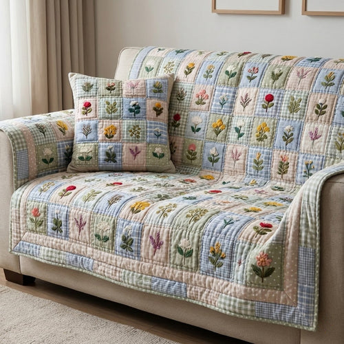 Meadow Botanica Quilted Sofa Cover NCU0VL3338