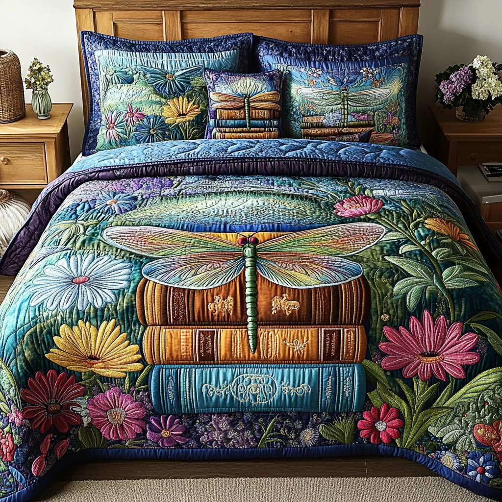 Meadow Dragonfly Serenity 3-Piece Quilted Bedding Set NCU0VL1312
