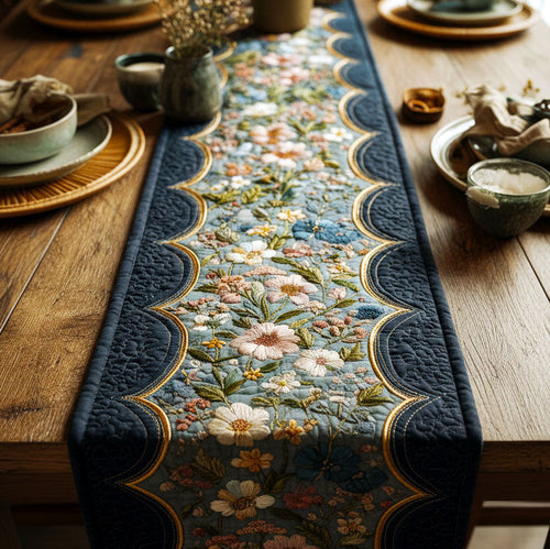 Meadow Embroidery Quilted Table Runner NCU0TV1535