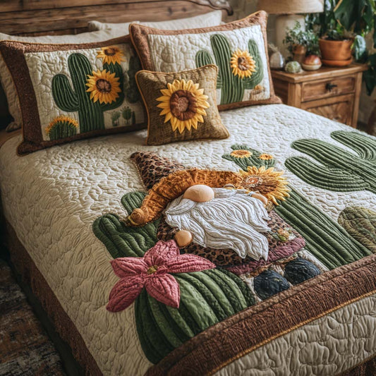 Meadow Gnome Party 3-Piece Quilted Bedding Set NCU0XD103