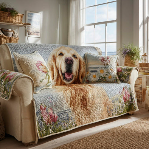 Meadow Golden Retriever Quilted Sofa Cover NCU0HH1636