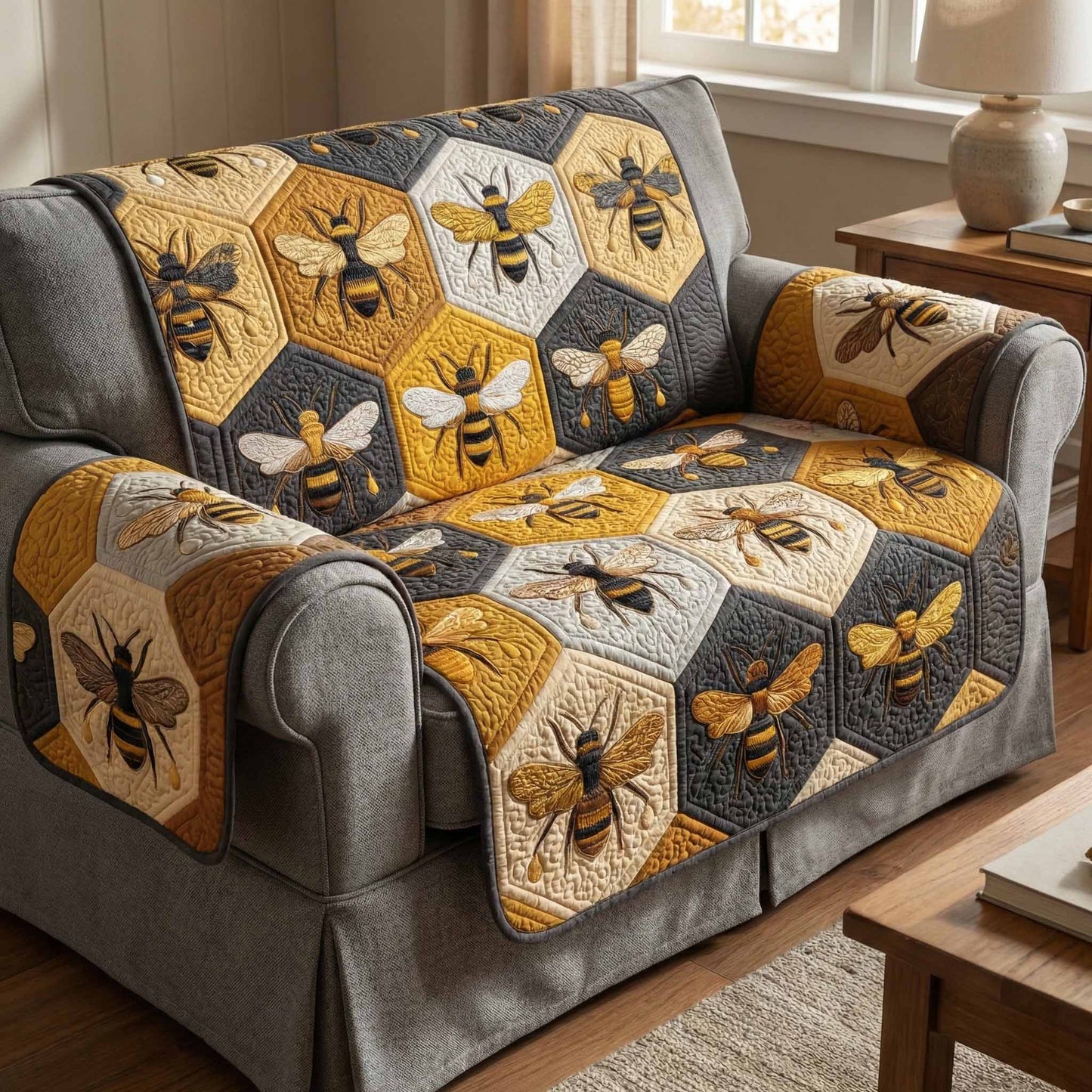 Meadow Hive Quilted Sofa Cover NCU0XD2483