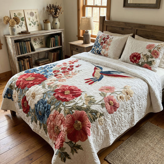 Meadow Hummingbird Haven 3-Piece Quilted Bedding Set NCU0PT11461