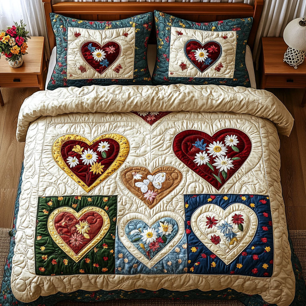 Meadow Love Patch 3-Piece Quilted Bedding Set NCU0PT3717