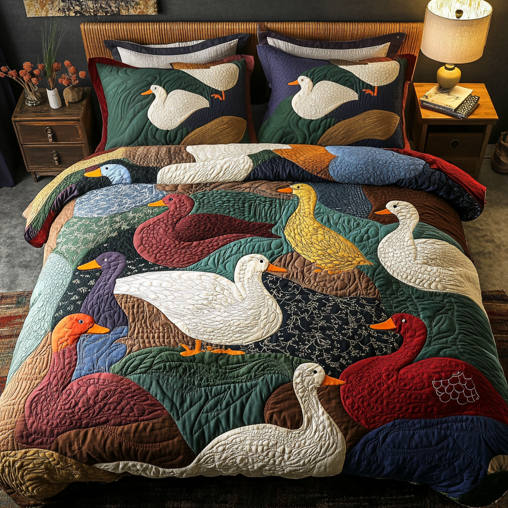Meadow Mallards 3-Piece Quilted Bedding Set NCU0VH2294