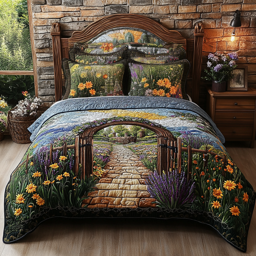 Meadow Stone Arch 3-Piece Quilted Bedding Set NCU0VL2591