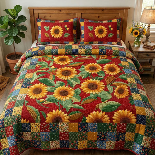 Meadow Sunflower Delight 3-Piece Quilted Bedding Set NCU0PT11540