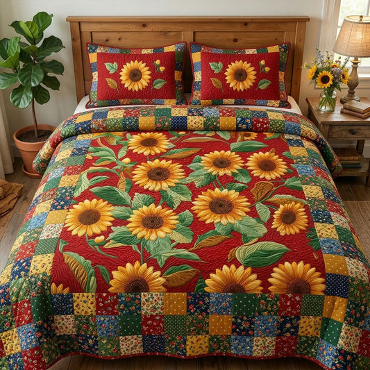 Meadow Sunflower Delight 3-Piece Quilted Bedding Set NCU0PT11540